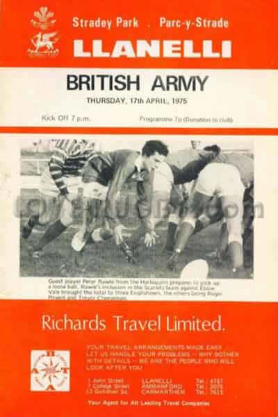 1975 Llanelli v Army (UK)  Rugby Programme